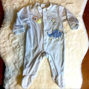 Velvety Snap Up Baby Elephant Blue Onesie Footies for Sleep and Play